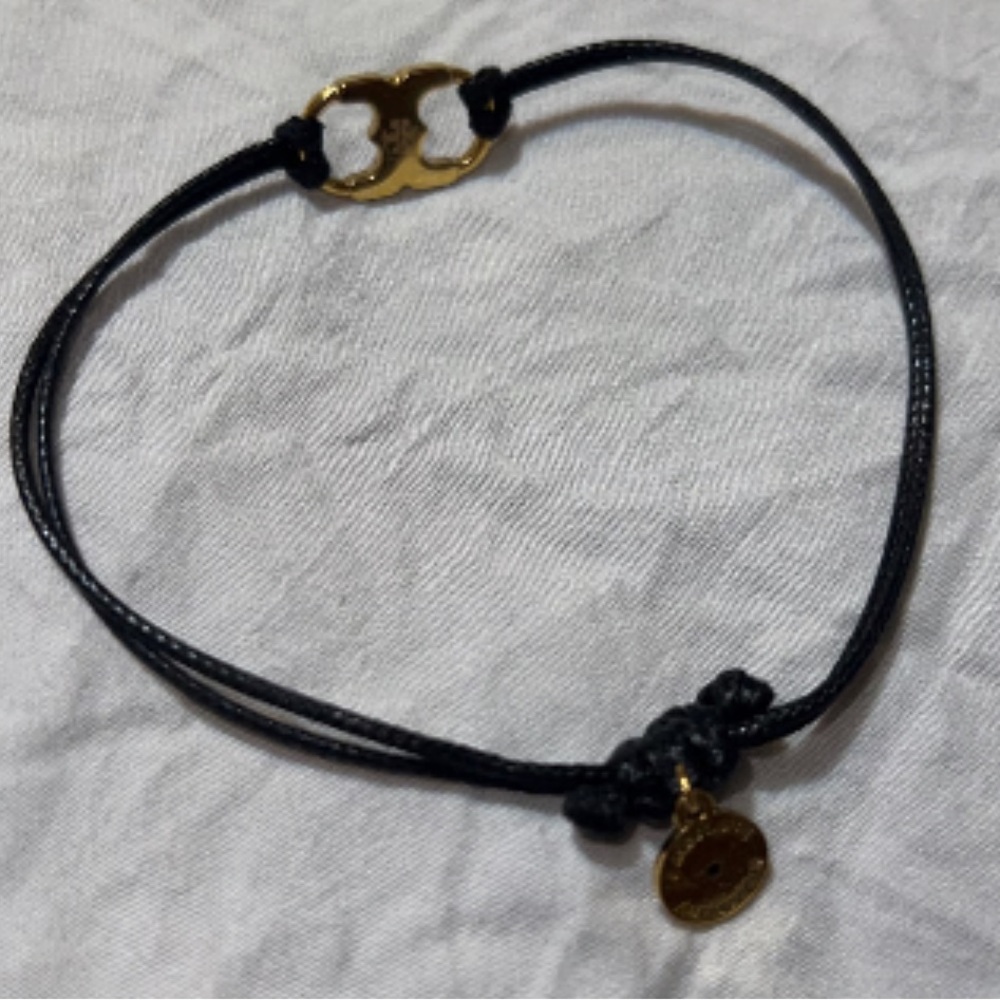 Tory Burch Black Embrace Cord Gold Logo Link Bracelet - Picture 7 of 7